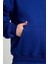 Unisex Saks Mavi Oversize Kapüşonlu Içi Polarlı 3 Iplik Basic Pamuklu Sweatshirt Hoodie 5