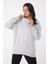 Düz Bisiklet Yaka Kadın Gri Manşetli Sweatshirt - 26046 1