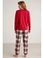 Yumuşak Dokulu Yılbaşı Temalı Ekoseli Uzun Kol Kadın Pijama Takım W606 5