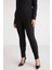 Abriellebb Kadın Örme Çizgili Slim Fit Dar Paça Siyah - Beyaz Büyük Beden Pantolon 1