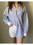 Mavi Çizgili Poplin Kumaş Oversize Kadın Gömlek 4