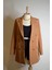 Kadın Dökümlü Oversize Kruvaze Blazer Ceket Kahverengi Düğmeli Uzun Camel 1