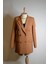 Kadın Dökümlü Oversize Kruvaze Blazer Ceket Kahverengi Düğmeli Uzun Camel 2