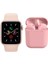 300-400 Mah Iphone 11 Uyumlu Watch 6 Series Akıllı Saat + Pembe Tws I12 Bluetooth Kulaklık 41-45 mm 1