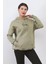 Haki Yeşil Kadın Oversize Kapüşonlu Sweatshirt Üç İplik Kanguru Cepli Baskılı Hoodie - 25104 1