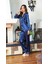 Saten Mavi Gömlekli Düğmeli Şık Ve Rahat Kadın Alt Üst Saten Pijama Takımı 3