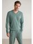 Yumuşak Dokulu Uzun Kol V Yaka Erkek Pijama Takım M628 2