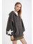 Oversize Geniş Kalıp Kapüşonlu Sırt Baskılı Kanguru Cepli Kalın Kumaş Fermuarlı Sweatshirt D6754AX24WN 5