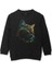 Bıyıklı Kedi Minimal Çizim 3D Efektli Realist Siyah Baskılı Çocuk Sweatshirt Siyah Sweat 1