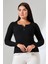Ruvi Kadın U Yaka Patlı Uzun Kollu Penye Bluz & Body & Tshirt & Tişört - Siyah 3