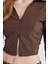 Fitted Vucuda Oturan Gömlek Yaka Fermuarlı Bengalin Uzun Kollu Crop Basic Düz Bluz C5037AX24AU 5