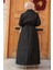 Düğmeli Siyah Tesettür Trençkot 684S 3