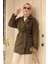Düğmeli Haki Tesettür Kısa Trençkot 19024HK 3