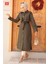 Düğmeli Haki Tesettür Trençkot 62131HK 1