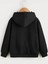 Çocuk Kapüşonlu Çizgi Kalp Baskılı Sweatshirt - Siyah 2