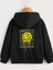 Çocuk Kapüşonlu Ön ve Arka Emoji Baskılı Sweatshirt - Siyah 1