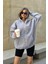 Gri Kapüşonlu Oversize Fermuarlı Şardonlu Sweatshirt 1