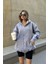 Gri Kapüşonlu Oversize Fermuarlı Şardonlu Sweatshirt 2