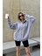 Gri Kapüşonlu Oversize Fermuarlı Şardonlu Sweatshirt 3