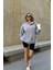 Gri Kapüşonlu Oversize Fermuarlı Şardonlu Sweatshirt 5