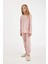 Kız Çocuk Pijama Takımı Desenli Uzun Kollu Üst Beli Lastikli Uzun Alt D6318A8NS 2