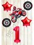 Motorsiklet-Yarış Lastiği ve Kırmızı Rakam Yıldız Folyo Balon Seti Yaş-1 1