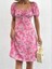 Kadın Kısa Kollu Mini Çiçek Baskılı Bağcık Detay Süprem Midi Boy Elbise 3