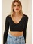 Be Chic Siyah V Yaka Crop Bluz Kadın 1