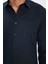Erkek Slim Fit Dar Kesim Pamuklu Baskılı Lacivert Gömlek 3