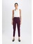 Sigaret Saten Kumaş Pantolon Bordo Normal Bel Basic Düz Beli Lastikli Düz Paça J8743AZ24WN 2