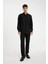 %100 Pamuk Regular Fit Polo Yaka Oxford Basic Düz Uzun Kollu Siyah Gömlek A8028AX24AU 2