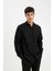 %100 Pamuk Regular Fit Polo Yaka Oxford Basic Düz Uzun Kollu Siyah Gömlek A8028AX24AU 3
