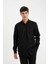 %100 Pamuk Regular Fit Polo Yaka Oxford Basic Düz Uzun Kollu Siyah Gömlek A8028AX24AU 4