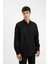 %100 Pamuk Regular Fit Polo Yaka Oxford Basic Düz Uzun Kollu Siyah Gömlek A8028AX24AU 5