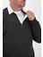 Polo Yaka Selanik Örme Kumaş Erkek Sweatshirt - Füme 2