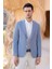 Erkek Mavi Dokuma Slim Fit Torba Cep Mono Yaka Spor Ceket 1