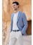Erkek Mavi Dokuma Slim Fit Torba Cep Mono Yaka Spor Ceket 2