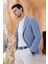 Erkek Mavi Dokuma Slim Fit Torba Cep Mono Yaka Spor Ceket 3