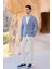 Erkek Mavi Dokuma Slim Fit Torba Cep Mono Yaka Spor Ceket 4