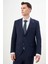Erkek Lacivert Yünlü Platinium Ekoseli Slim Fit Mono Yaka Takım Elbise 3