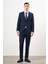 Erkek Lacivert Yünlü Platinium Ekoseli Slim Fit Mono Yaka Takım Elbise 4