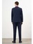 Erkek Lacivert Yünlü Platinium Ekoseli Slim Fit Mono Yaka Takım Elbise 5
