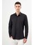 Erkek Siyah Basic Düz Desen Italyan Yaka Slim Fit Gömlek 3
