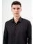 Erkek Siyah Basic Düz Desen Italyan Yaka Slim Fit Gömlek 4