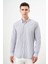 Erkek Gri Pamuk Çizgili-Panolu Italyan Yaka Slim Fit Gömlek 1