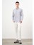 Erkek Gri Pamuk Çizgili-Panolu Italyan Yaka Slim Fit Gömlek 4