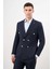 Erkek Lacivert Poliviskon Trend Kruvaze Slim Fit Sivri Yaka Takım Elbise 1