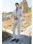 Erkek Bej Keten Trend Kruvaze Slim Fit Sivri Yaka Takım Elbise 1