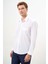 Erkek Beyaz Basic Düz Desen Cepli Sert Yaka Regular Fit Gömlek 4