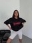 Unisex Bisiklet Yaka Baskılı Oversize T-Shirt - Siyah 3